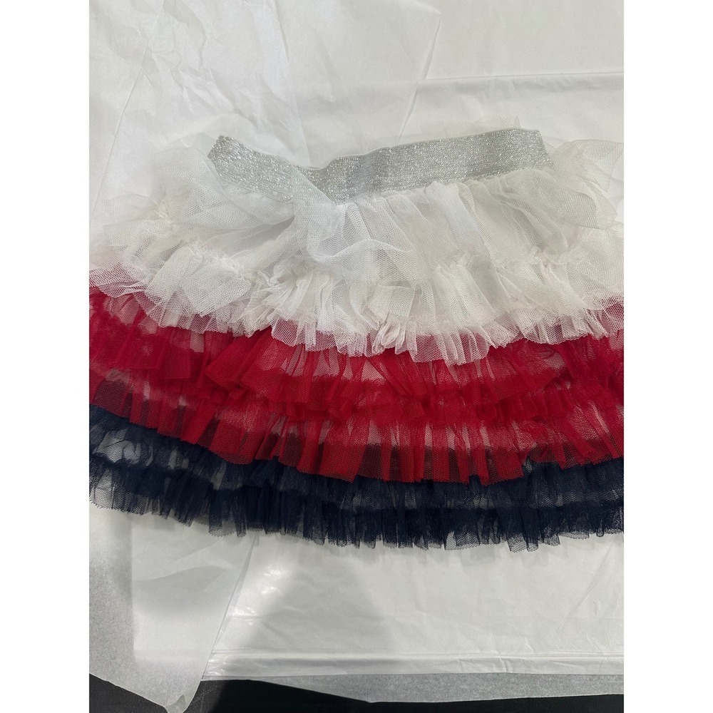 The Childrens Place Girls 4T Red White Blue Tiered Tutu Skirt Glitter Waistband - Picture 2 of 3